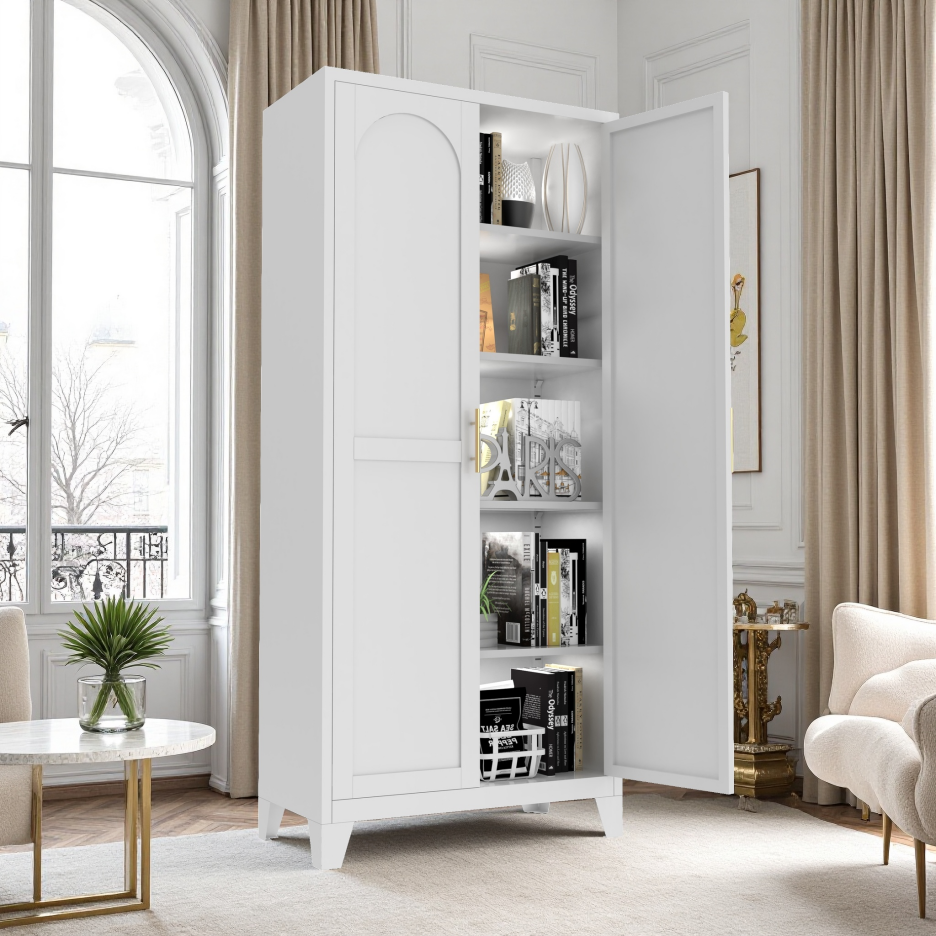 71'' Metal Storage Cabinet with Adjustable Shelves - White