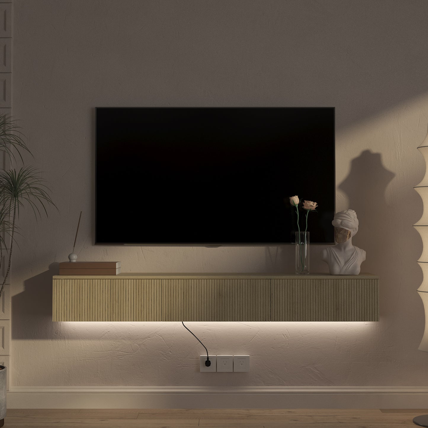 Wall-Mounted Floating TV Stand with 16 Color LEDs - 65 Inch