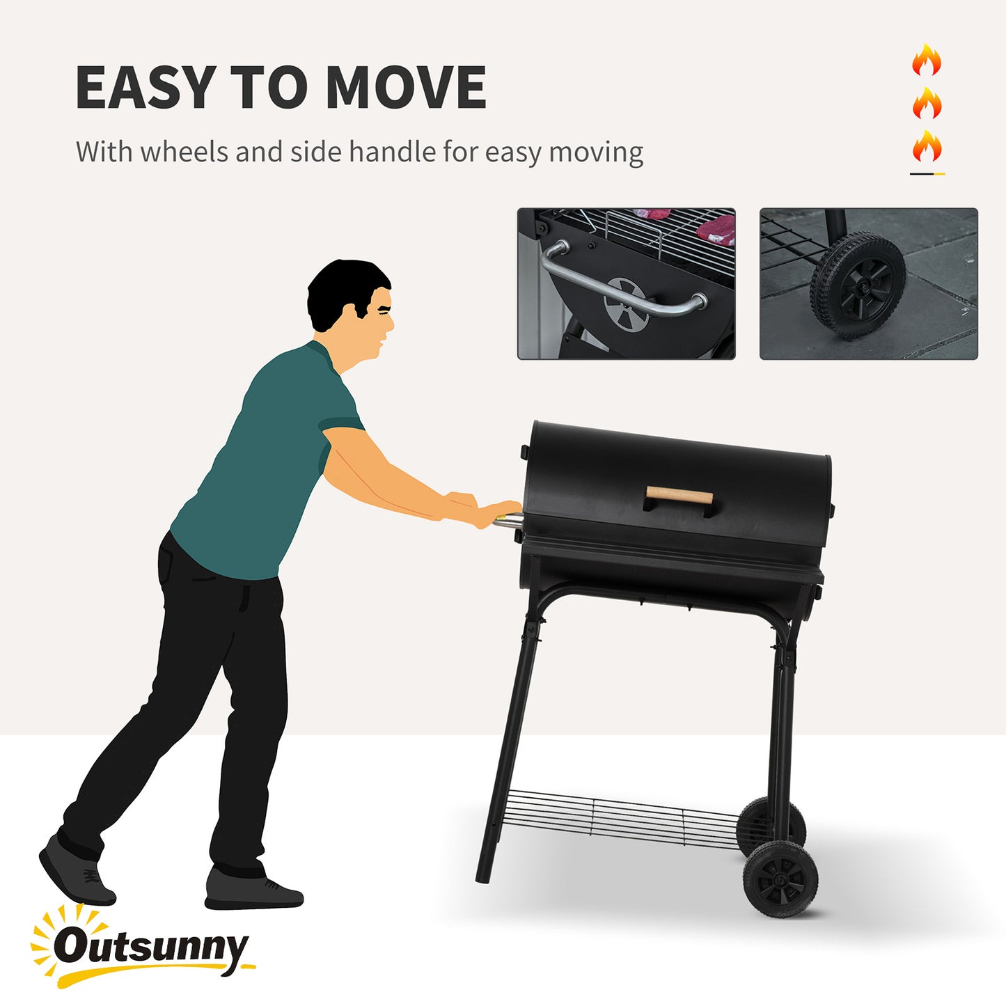 30" Portable Charcoal Barbecue Grill with Adjustable Rack & Wheels