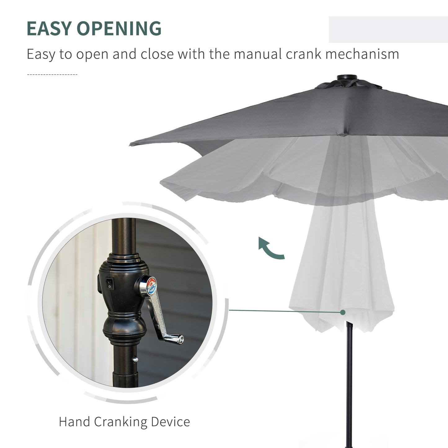 Solar LED Patio Umbrella with Crank & Tilt - Dark Gray