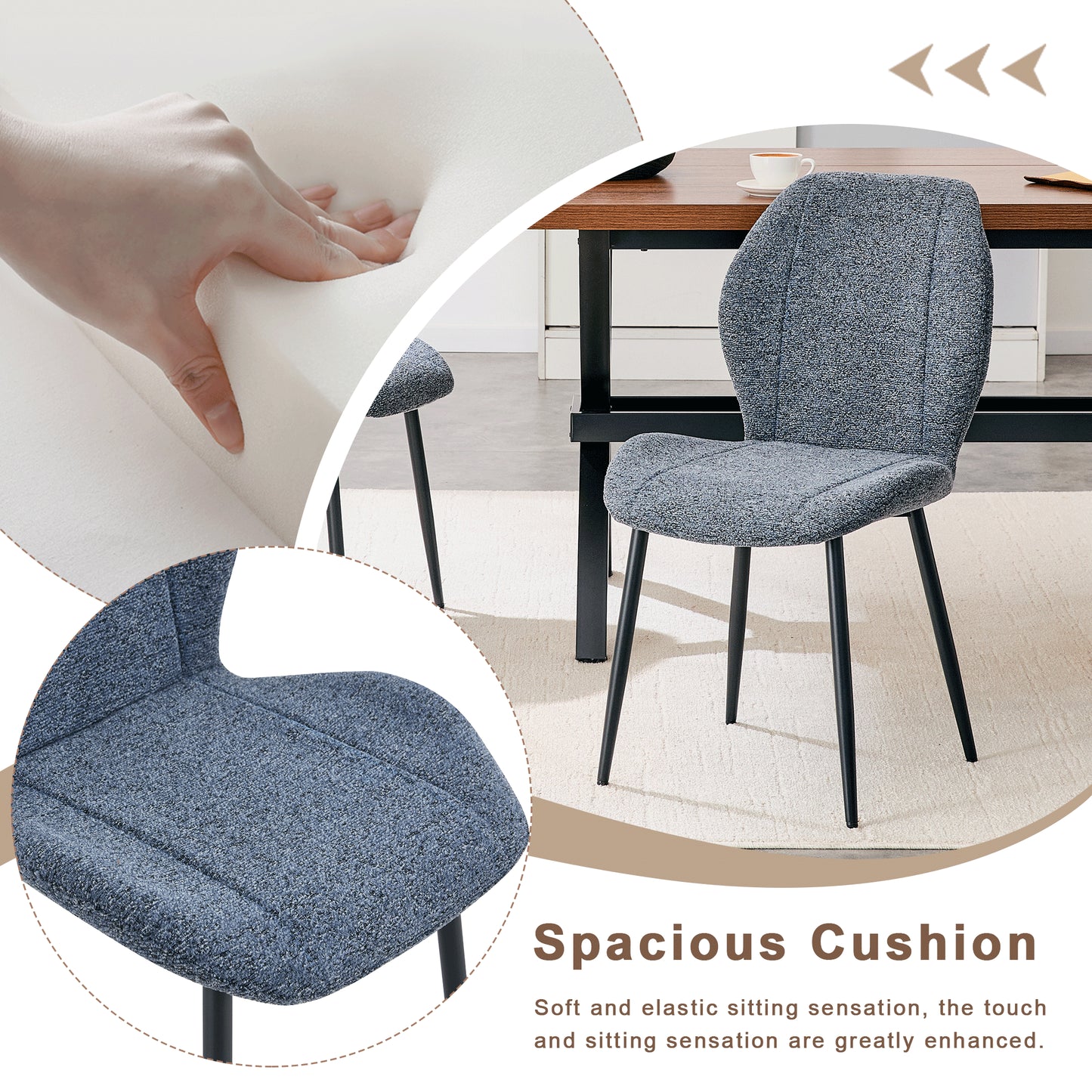 4-pack Of Modern Minimalist Dining Chairs In Smog Blue Fabric,
