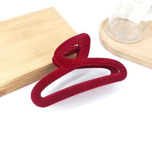 Velvet Hair Claw Clips for Women - Large Non-slip Clips for Thick and Thin Hair - Red Autumn Winter Style