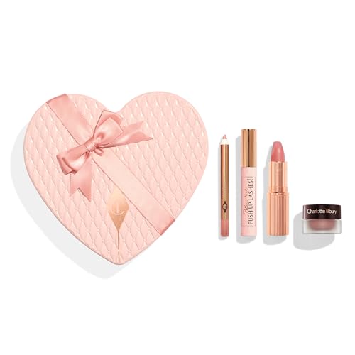 Charlotte Tilbury Pillow Talk Icons On the Go Kit - 4-Piece Makeup Set with Cream Eyeshadow, Mini Matte Lipstick, Lip Liner & Liquid Highlighter Blush in Iconic Nude-Pink Tones