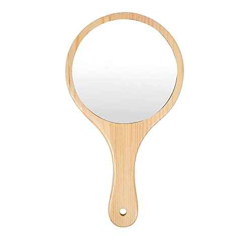 Travel Mirror Hand Mirror for Women Solid Wood Frame Round 6.6 x 12 inch