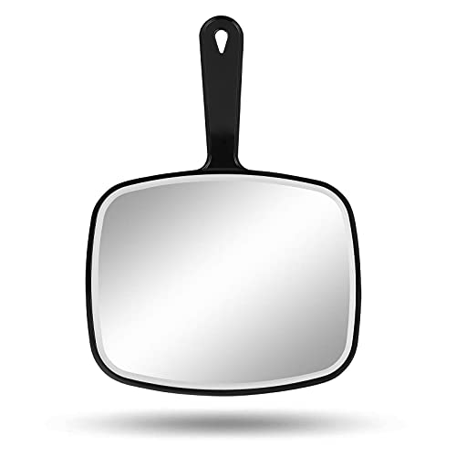 Large Wall Mount Hand Mirror with Handle, for Vanity Makeup Home Salon Travel Use (Square Black 10.3inx7.3in)