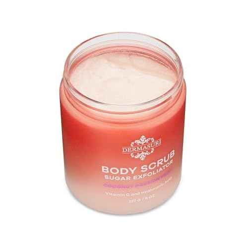Dermasuri - Exfoliating Sugar Scrub - Body Scrubber for Men & Women - Exfoliates & Removes Dead, Dry Skin for a Soft & Radiant Glow - Deep Hydration - Stocking Gifts for Women - Coconut Passion Fruit