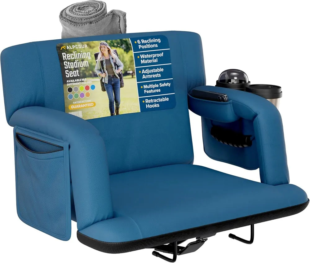 Premium Reclining Stadium Seat with Back Support - Navy Blue
