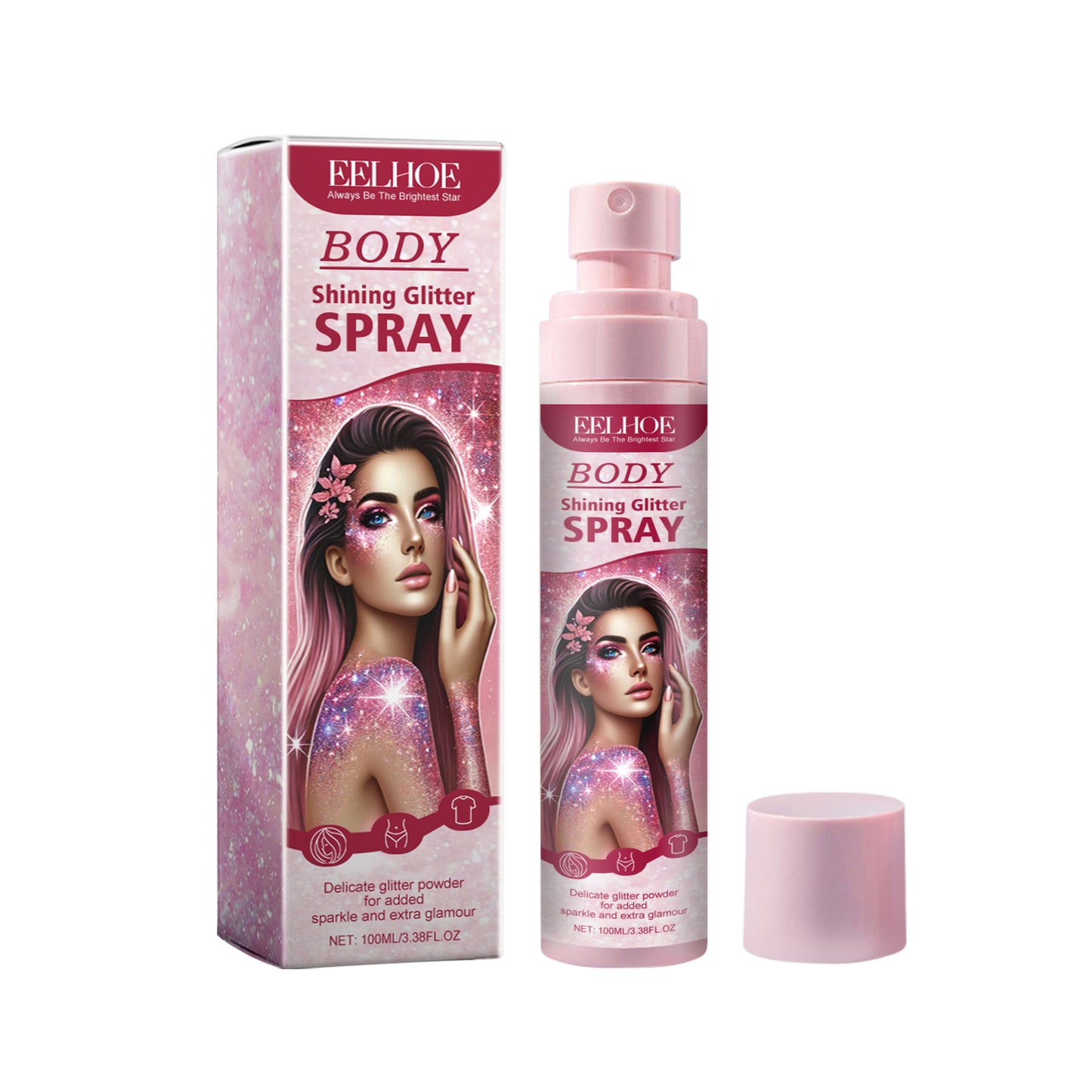 Stage Makeup Glitter Spray - Long-Lasting Shimmer for Face, Body & Hair