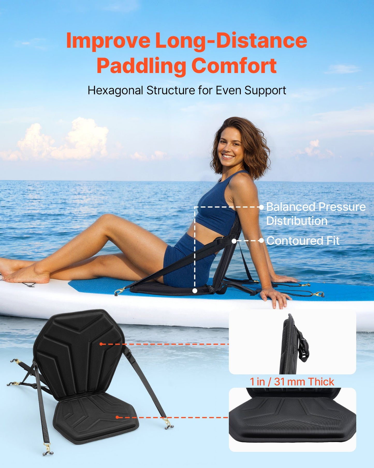 Universal Kayak Seat with Back Support, Padded Cushion, Straps & Storage Bag