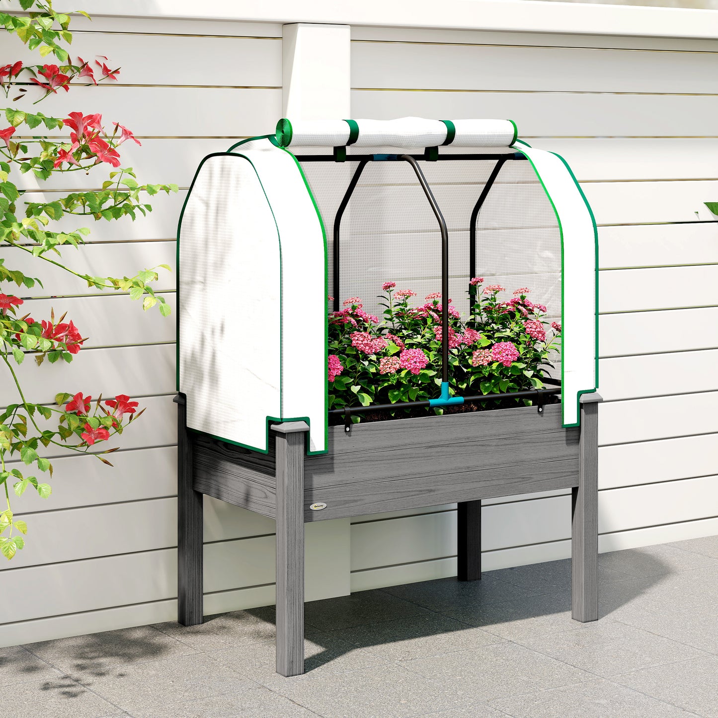 Outdoor Raised Garden Bed with PE Greenhouse Cover - 35x22x47 Inch Planter Box