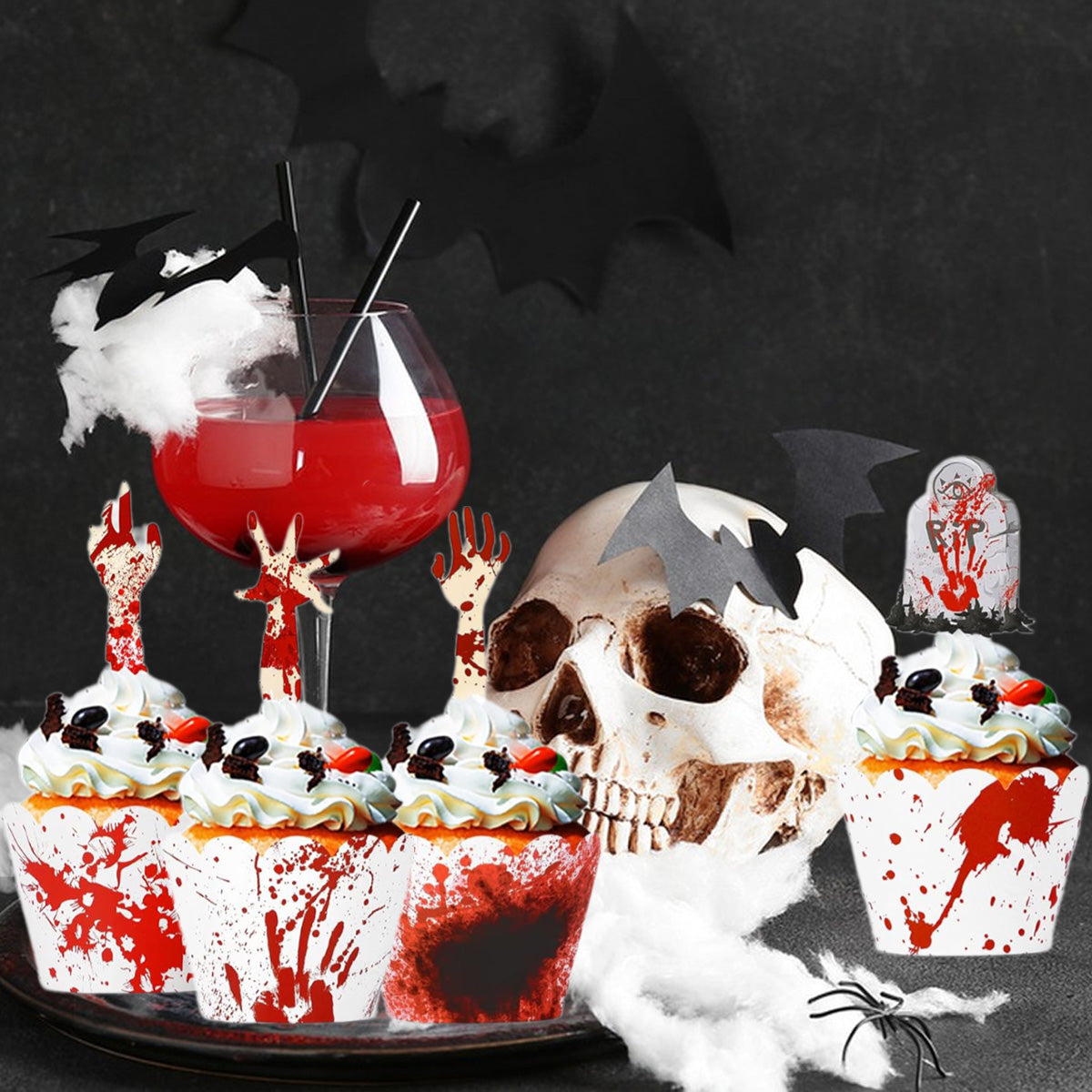 Halloween Cupcake Toppers - 48 Pcs Paper Picks & Borders