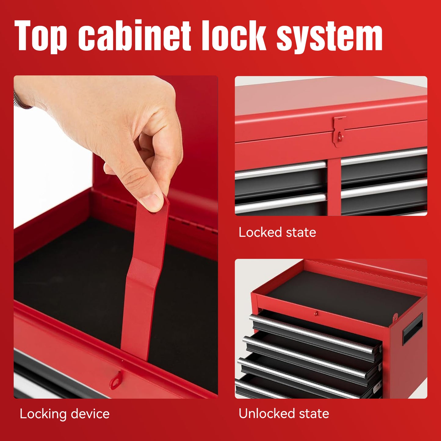 Heavy Duty Metal Tool Storage Cabinet with Lockable Wheels and Detachable Toolbox