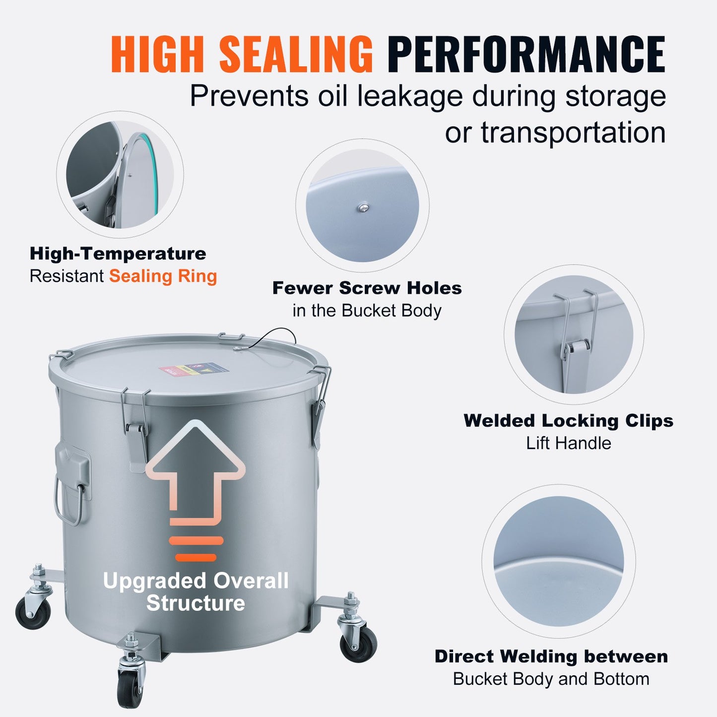 16-Gallon Fryer Grease Bucket with Lid and Filter Bag - Gray