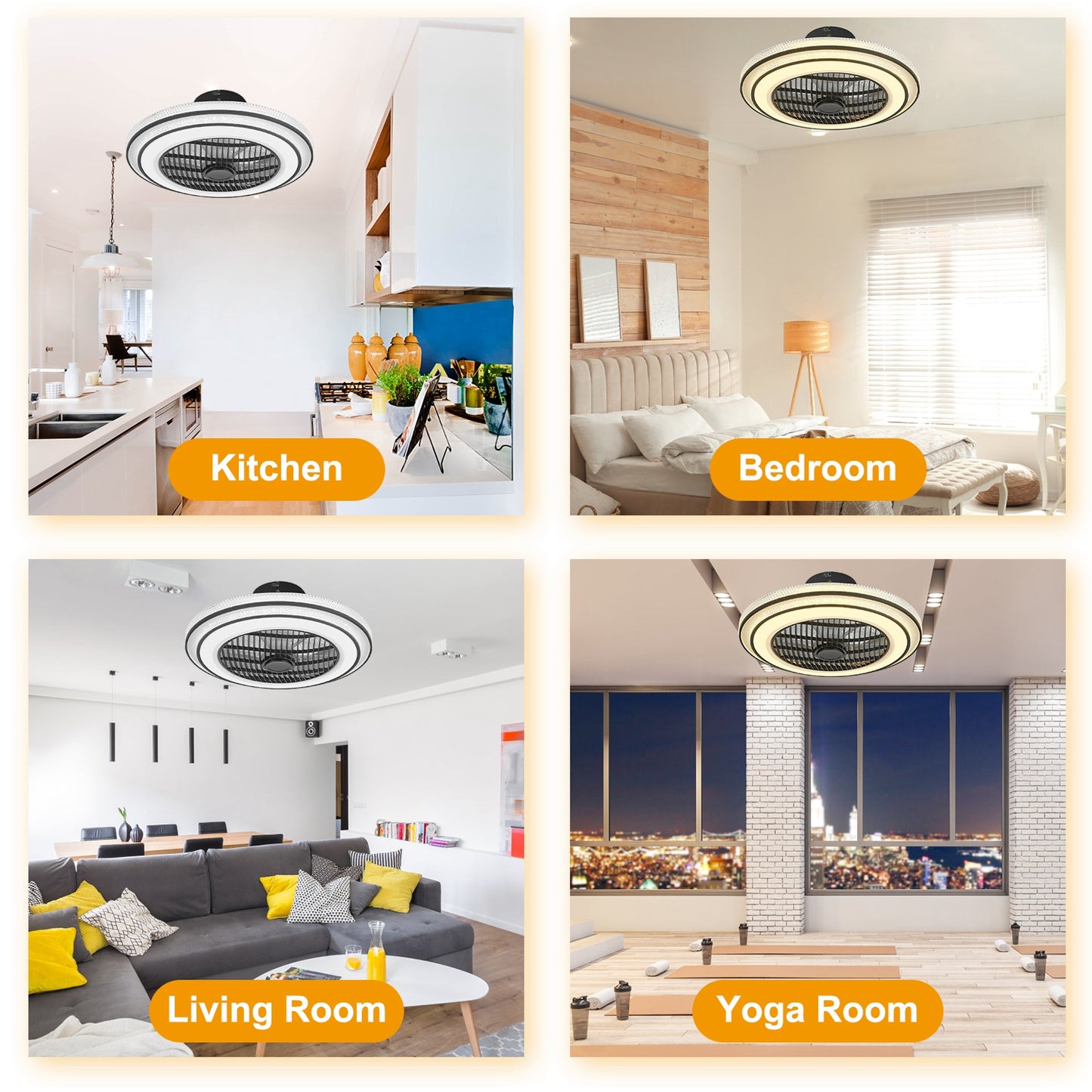 20.5in Ceiling Fan with Light Remote Control & APP, 3-Speed LED Pendant Fan - Black