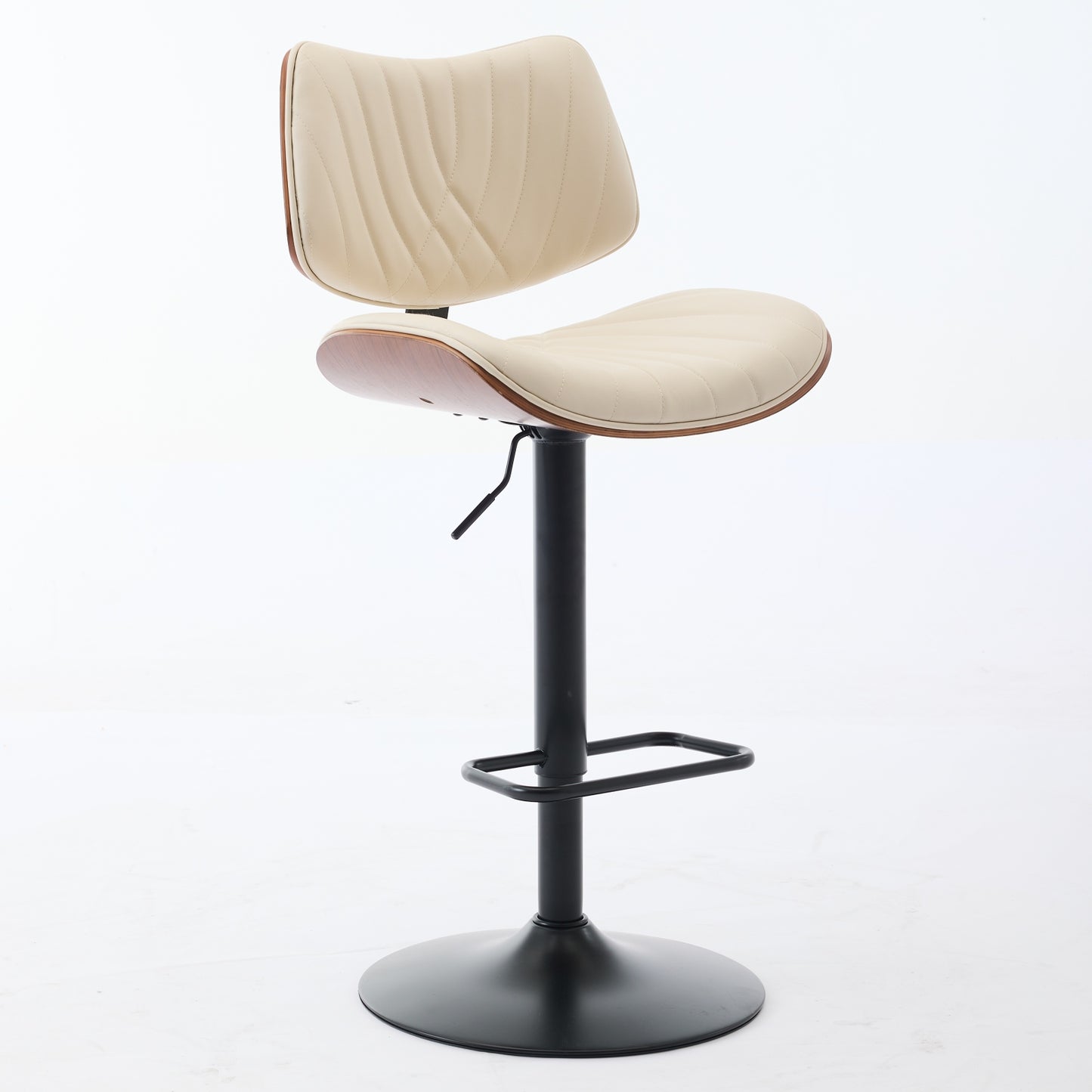 Beige Walnut Bentwood Bar Stool - Mid Century Modern Adjustable Height