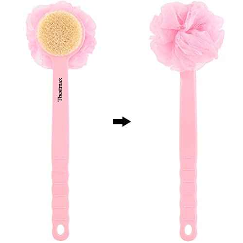 Tbestmax Loofah Back Scrubber Long Handle Shower Body Brush with Soft Mesh Sponge for Women Skin Exfoliating Bath, Massage