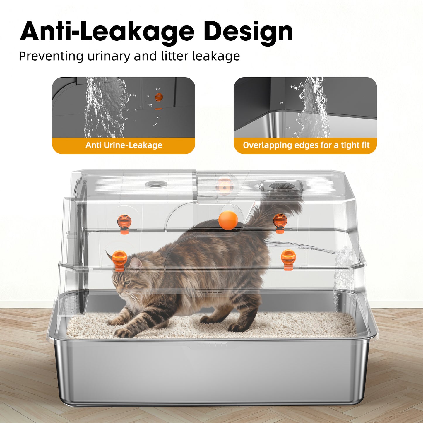 Stainless Steel Cat Litter Box Odor-Free High Sided & Washable