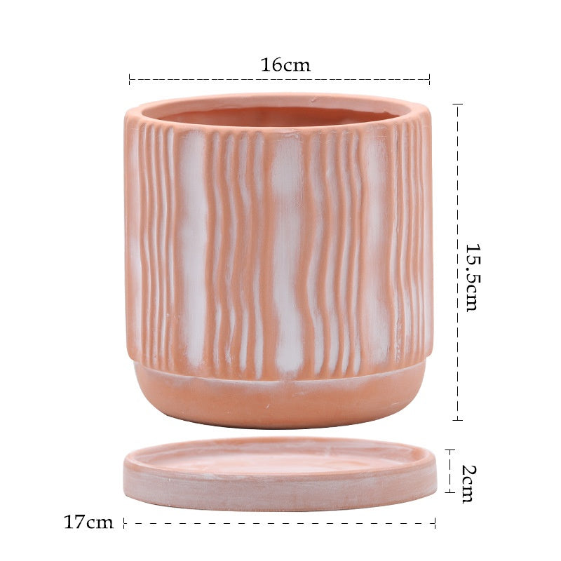Breathable Red Pottery Flower Pot with Geometric Shape and Holes - Nordic Style