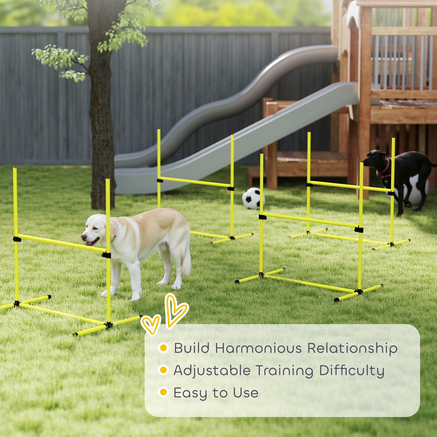 Dog Agility Jump Set with Adjustable Height Bars and Carry Bag - Yellow, 950x180x180 mm