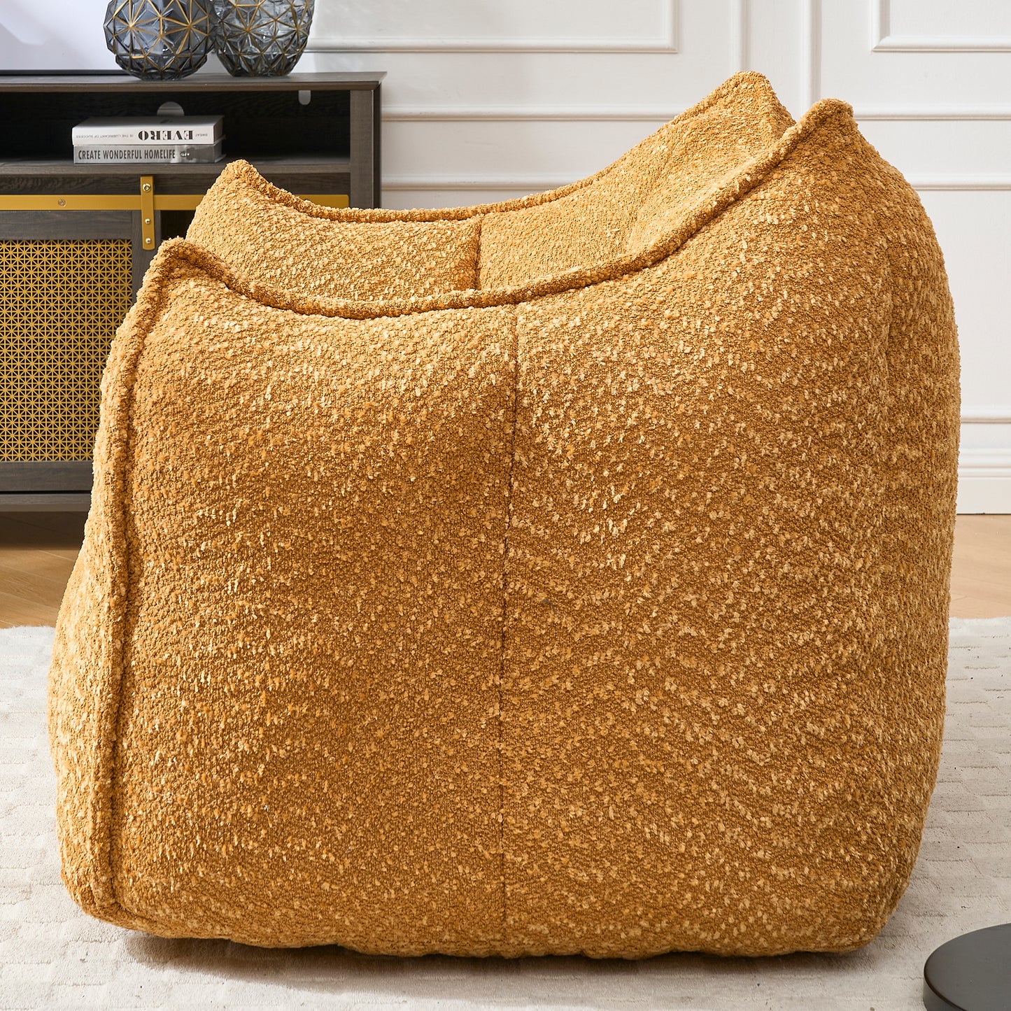 Yellow Chenille Bean Bag Chair - Comfortable Lazy Sofa for Adults