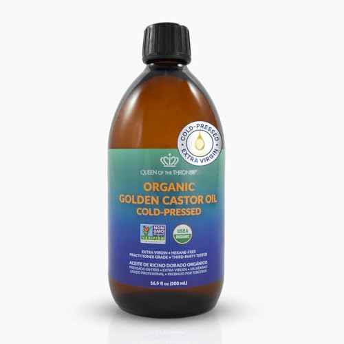 QUEEN OF THE THRONES Organic Golden Castor Oil | 100% Pure for Hair, Skin, Nails, Brows & Lashes | Hexane-Free | USDA Certified [16.9oz (500ml)]