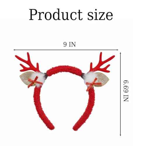 Glitter Red Reindeer Antlers Headband with Pom Poms, Christmas Hair Accessory for Women Girls Teens, Xmas Party Costume with Santa & Tree