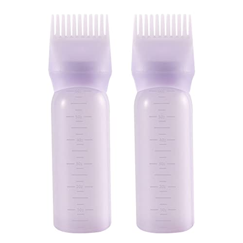 Pimoys Root Comb Applicator Bottle 6 Ounce Hair Oil Applicator 2 Pack Applicator Bottle for Hair Dye Bottle Applicator Brush with Graduated Scale, Purple