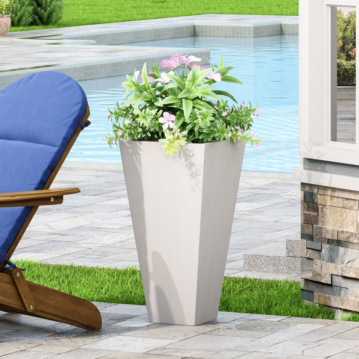 13 Outdoor Modern MGO Small Cast Stone Planter, White