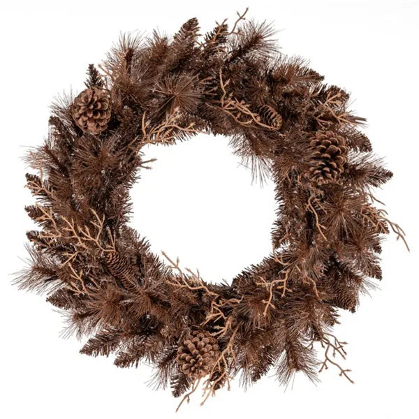 24" Pre-Lit Christmas Wreath with 35 Warm White LEDs and Pine Cones