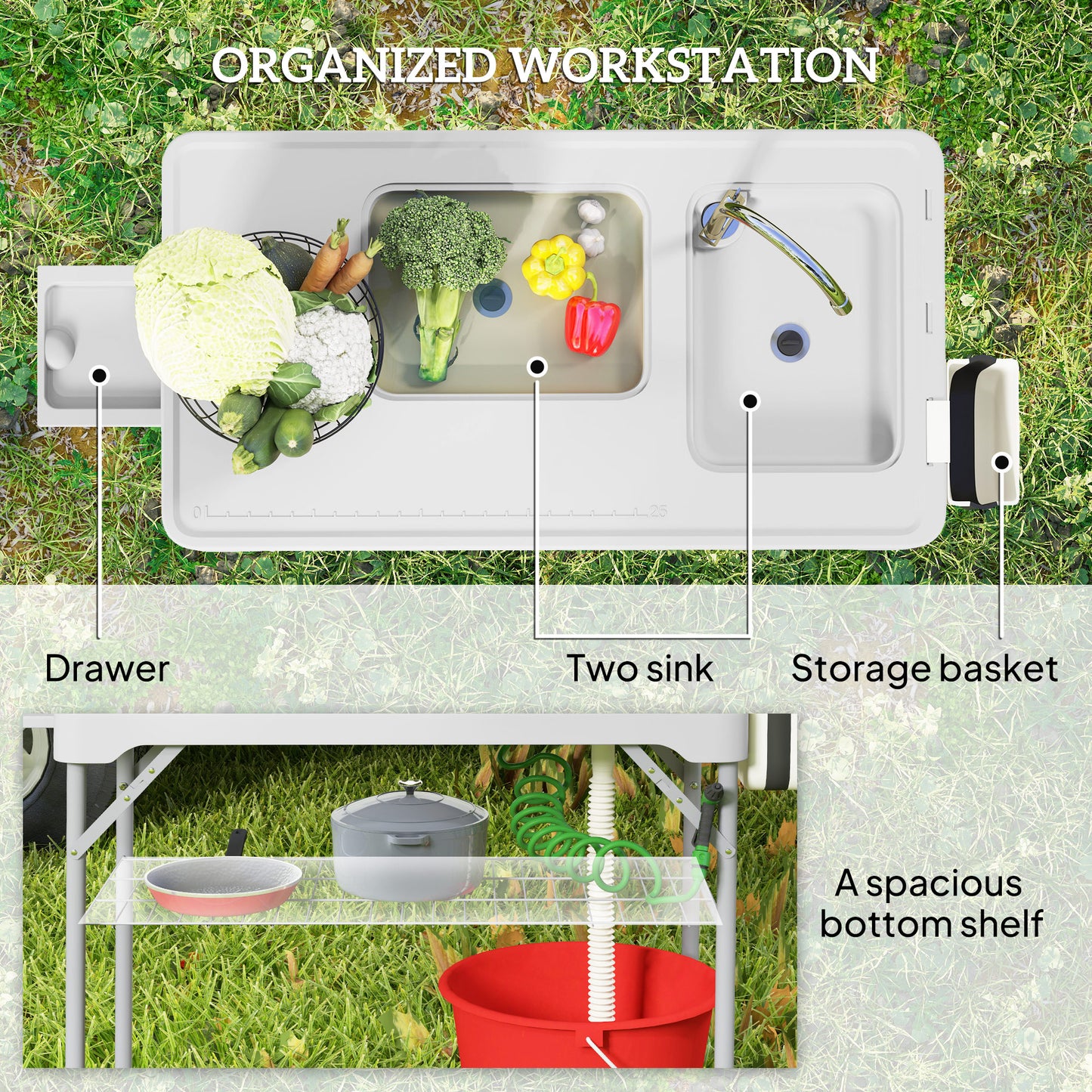 Portable Fish Cleaning Table with Sinks & Faucet - Gray