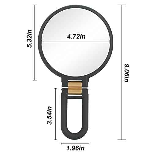 1x 30x Magnifying Travel Mirror, Hand Mirror with Handle - Double Side Hand Held Mirror with 1x30x Magnification & Foldable Handle, Portable Travel Makeup Hand Mirror for Women (Black)