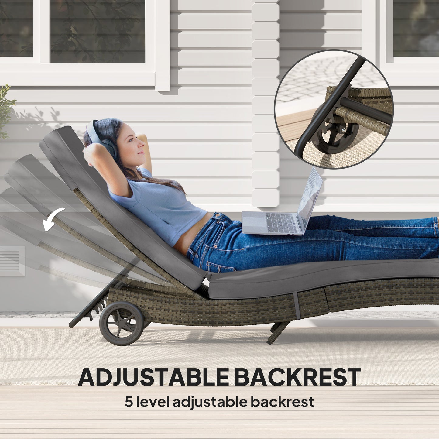 Outdoor Chaise Lounge Chair with Adjustable Backrest - Gray