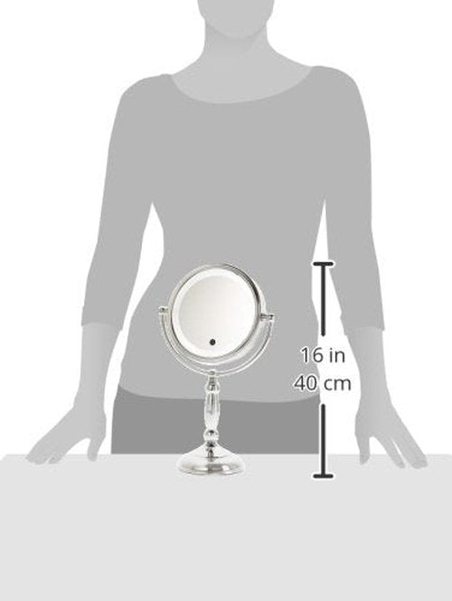 Danielle Creations 8.5-Inch LED Standing Lighted Two-Sided Makeup Mirror With Touch Activation & Dimmer, 10X Magnification