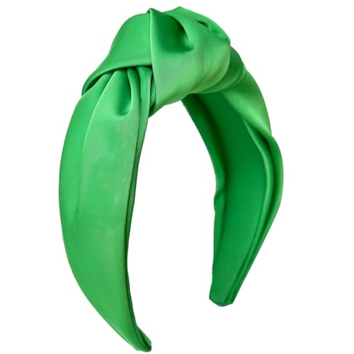 Green Knotted Headbands for Women Satin Wide Headband Non Slip Head Bands Fashion Headband Hair Styling Accessories Womens Sisters Girls Gifts