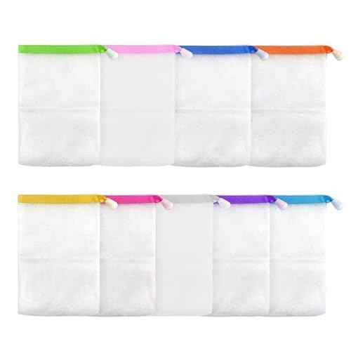 10 PCS Foaming Mesh Bags, Portable Soap Saver Bag Hangable Net Soap Pouches, Nylon Drawstring Bags Shower Foaming Mesh Face Cleansing Tool Cleansers
