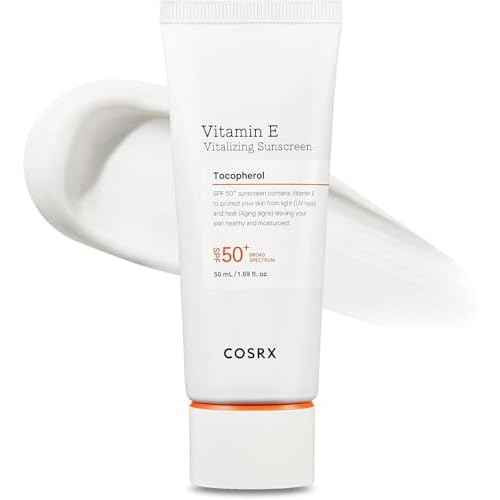 COSRX Vitamin E Vitalizing Face Sunscreen SPF 50, 1.69 fl oz, SPF Moisturizer, Lightweight under Makeup, Travel Essentials, Summer Essentials, Korean Skin Care, Korean Sunscreen for Face