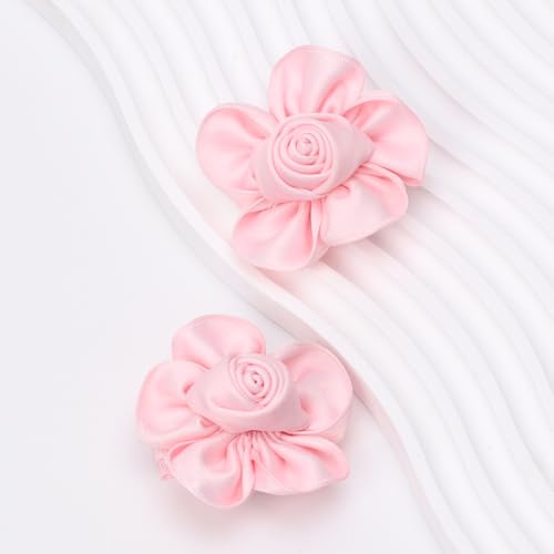 Tiny 2 Inch Flower Hair Bows Clips - Lined Boutique Alligator Hat Hairpin for Baby Girls, Toddlers, and Little Teens - Kids Barrettes Set of 2 Small Stylish