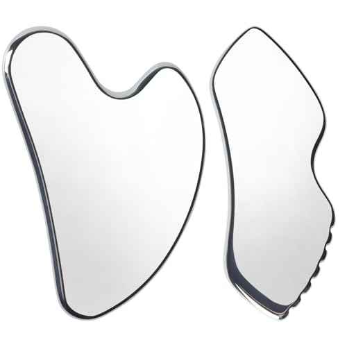 2PCS Stainless Steel Gua Sha Facial Tools Set Gua Sha Facial Tools for Face Sculpting Metal Boby Lymphatic Massage Detailer Neck Gift for Women