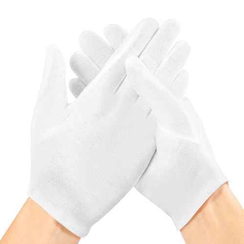 AIRSEE 2Pairs White Cotton Gloves for Dry Hands Eczema SPA Moisturizing - Men and Women Stretchable Cloth White Gloves Regular M