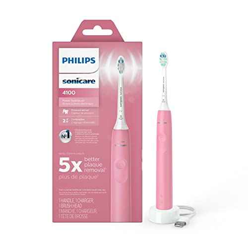 Philips Sonicare 4100 Electric Rechargeable Power Toothbrush, Pink, with Genuine Philips Sonicare Optimal Plaque Control Replacement Toothbrush Heads, White, 3 Pack