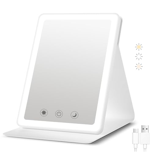 2025 Rechargeable Travel Makeup Vanity Mirror with 72 Led Lights,Portable Lighted Beauty Mirror,3 Color Lighting,Dimmable Touch Screen,Tabletop LED Folding Cosmetic Vanity Mirror Desk Table