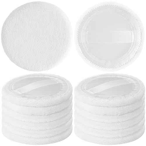 12 Pack 60mm Round Powder Puffs for Foundation Makeup Applicators, Soft Cotton Skin-Friendly Face Powder Sponge Velour Velet Puffs Pads for Cream Cosmetics- White