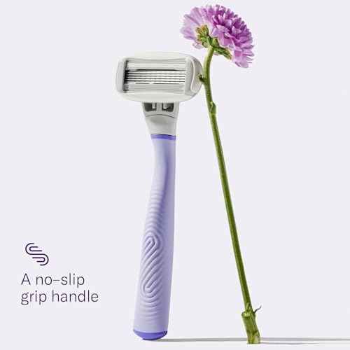 Flamingo Shaving Razor Set for Women - Original Razor Handle, 4 Blade Refills, and Shower Holder - Lilac