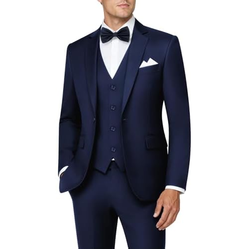 MAGE MALE Mens 3 Piece Suits Slim Fit Tuxedo Suit Set Soild Prom Wedding Suits One Button Blazer Vest Pants Set with Bow Tie