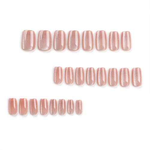 Fall Press On Nails Medium Square Girls Fake Nails with Cat's Eye Simplicity High-end Winter Press ons Design, Acrylic Artificial False Nails Press On Stick On Nails for Women