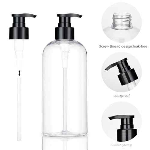 Empty Plastic Pump Bottles Dispenser 2 Pack Clear Refillable Pump Bottle for Shampoo, Liquid Soap, Massage Oil