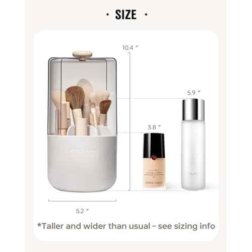 EACHY Makeup Brush Holder 360¡Æ Rotating with Dustproof Lid, Waterproof Material, 7 Compartments for Organized Storage, Stylish and Durable Design for Vanity (White)