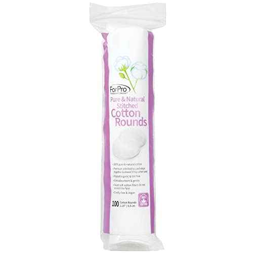 ForPro Pure & Natural Stitched Cotton Rounds for Face (400-Count), 100% Pure Cotton Makeup Remover Pads, Hypoallergenic, Lint-Free, Vegan & Cruelty-Free, Pack of 4-100 Cotton Pads