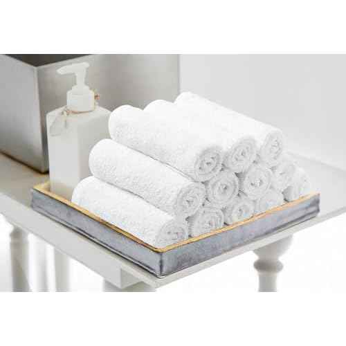 Avalon Towels Cotton Washcloths ? (Pack of 60) Size 12x12 Inches, 100% Ring Spun Cotton, Soft & Absorbent Face Towels, Gym Towels, Hotel and Spa Quality, Reusable Fingertip Towels (White)