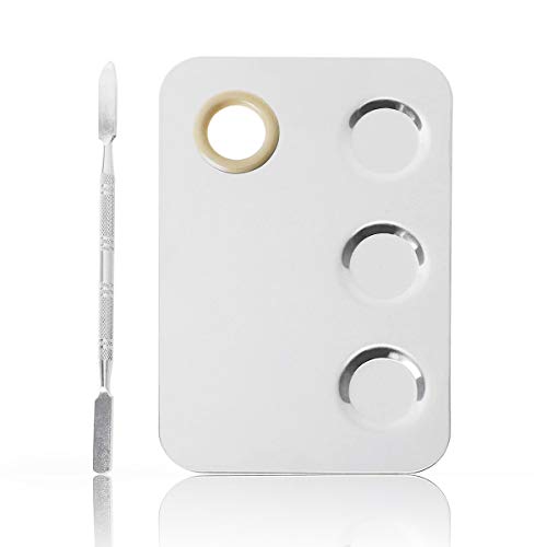 Makeup Mixing Palette, 6x4inch Stainless Steel Makeup Palette 3-well Nail-art Cosmetic Artist Mixing Palette with Makeup Spatula, Stocking Stuffers Christmas Gifts for Women